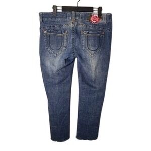 Freestyle Revolution Wm 13 Straight Leg Jeans Rose Embroidery Blue Denim Y2K